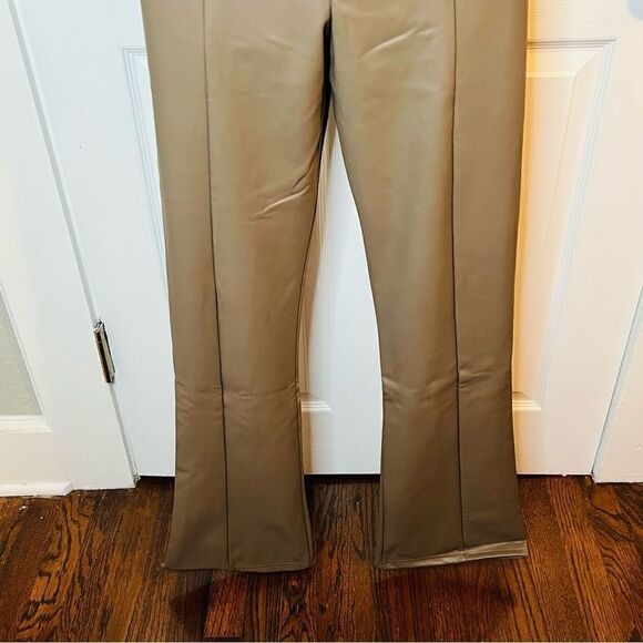 RDI Faux Leather Slit Front Flare Pants Taupe Gray Brown L - Picture 7 of 10